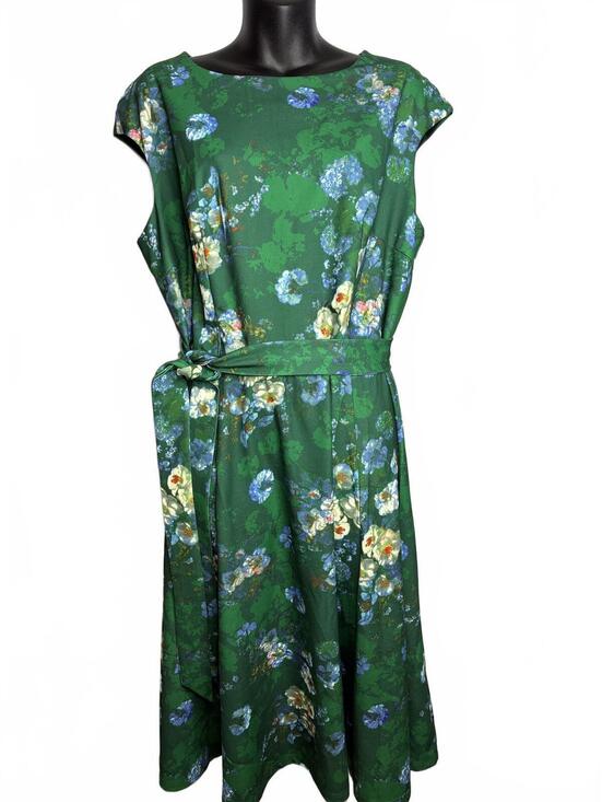 Dresses & Skirts - Dress Tells Green Floral Belted Dress Women's 2XL
